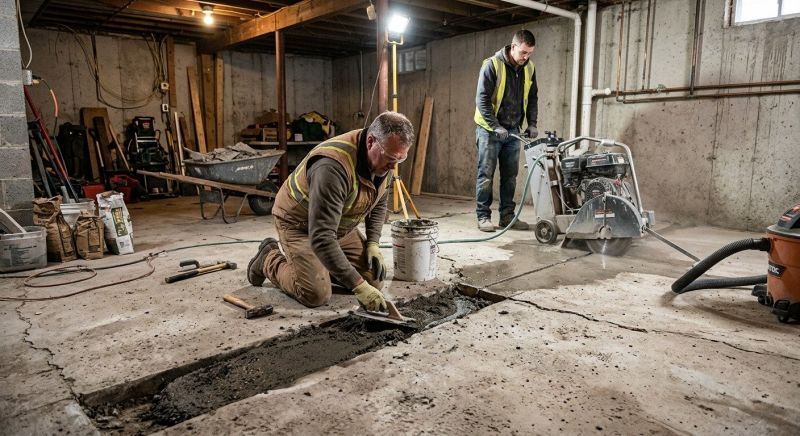 Cracked Basement Floor Repair in Matthews, NC